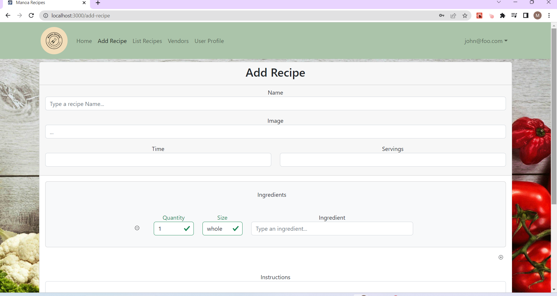 add recipe page