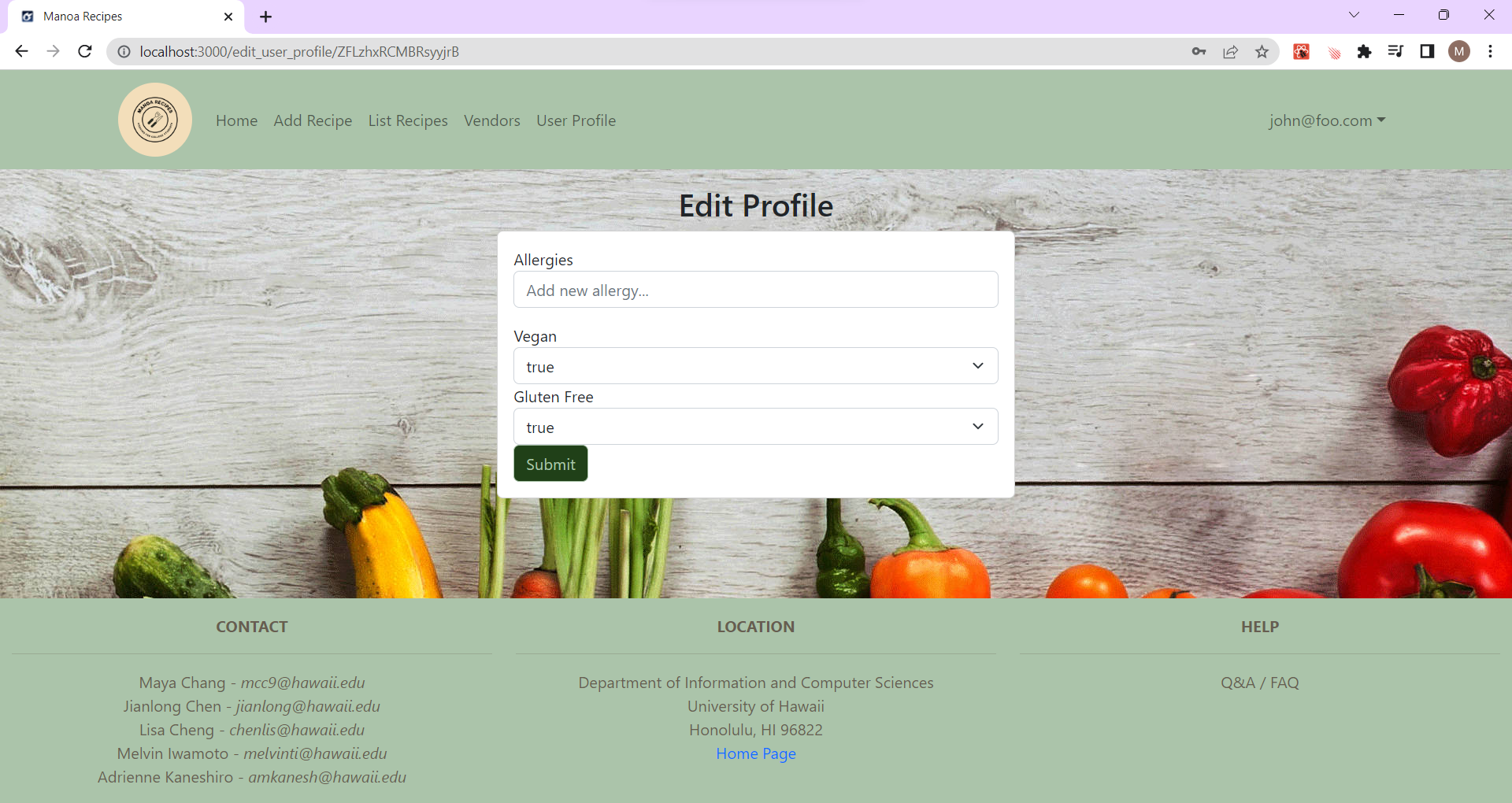 edit user profile page